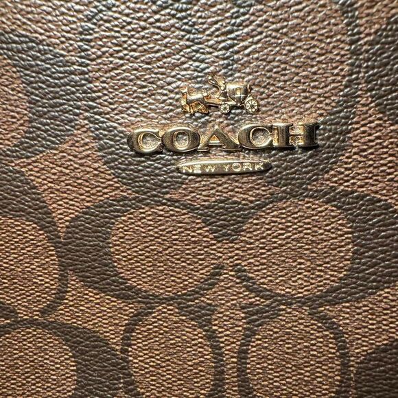 Coach Harley Hobo Shoulder Bag Brown Signature Canvas Black Leather Trim Gold - Picture 4 of 8